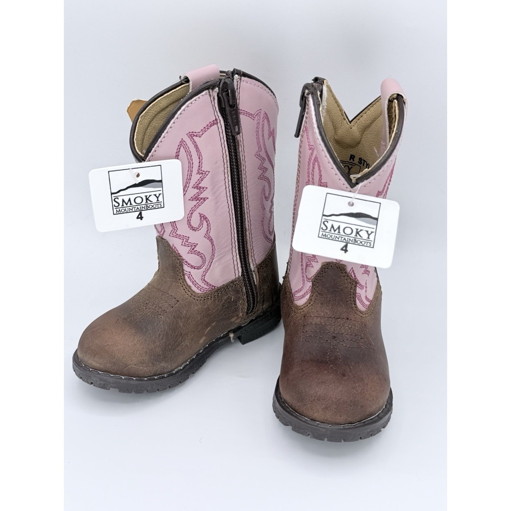 Smoky Mountain Western Boots Girls 4T Hopalong Leather Brown Pink 3246 NWT‎